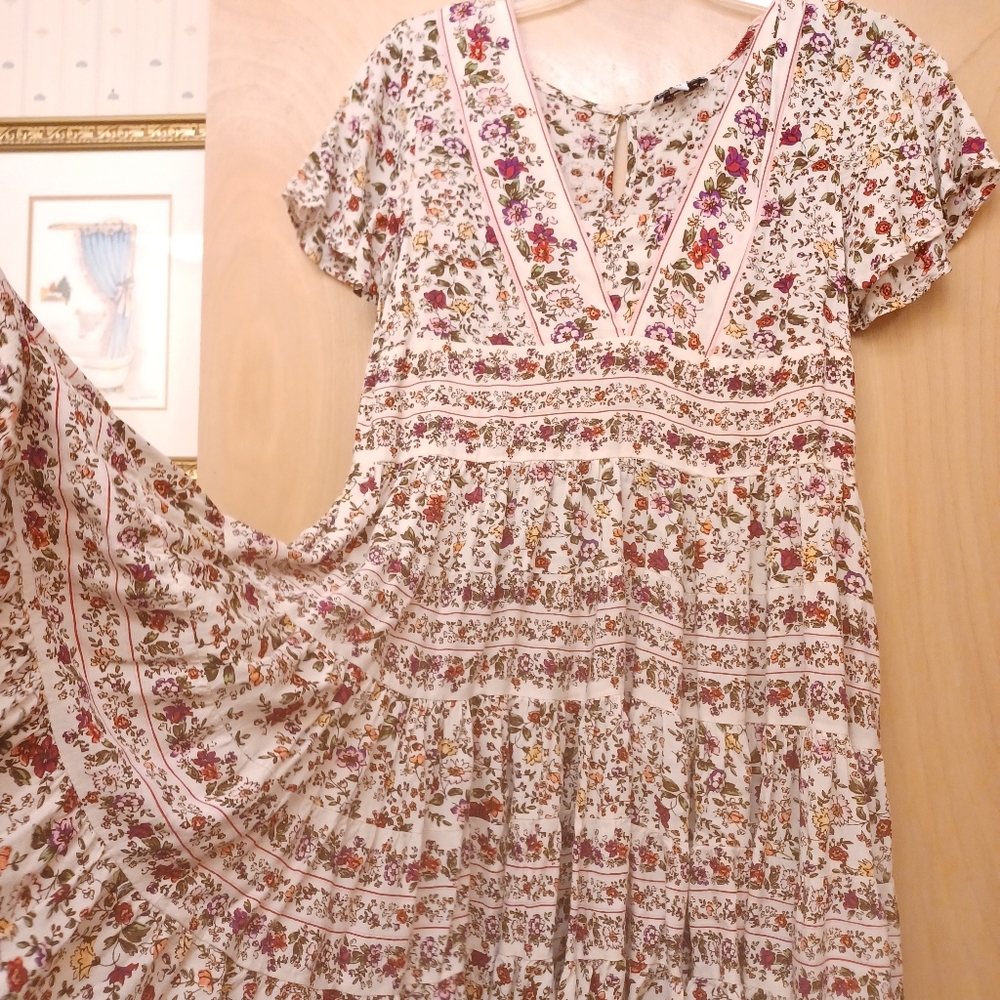 Patrons of Peace White floral Boho y2k Cottagecore Dress XS